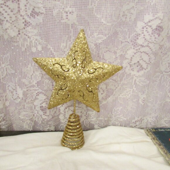 Gold Glitter Star Christmas Tree Topper Holiday - Picture 7 of 8